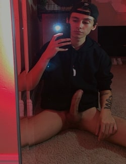 Boy taking mirror dick pics