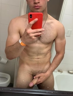 Nude guy with a hairy chest