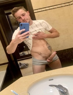 Boxers down and cock out