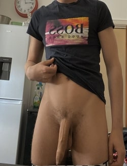 Boy with a long uncut penis