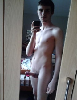 Nude mirror boy with hard cock