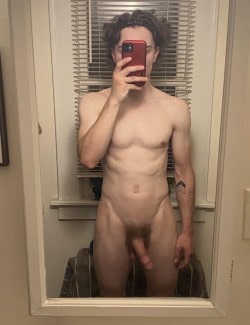 Naked boy with a hairy cut cock