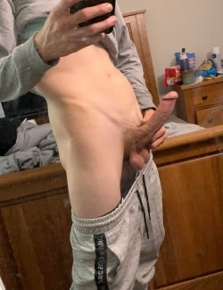 Pants down and big cock out