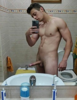 Nude mirror guy with erection